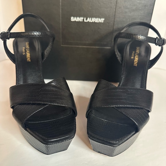 Saint Laurent Farrah 80mm Sandals Black Croc Leather size IT 38 Platform Heel - Picture 3 of 14